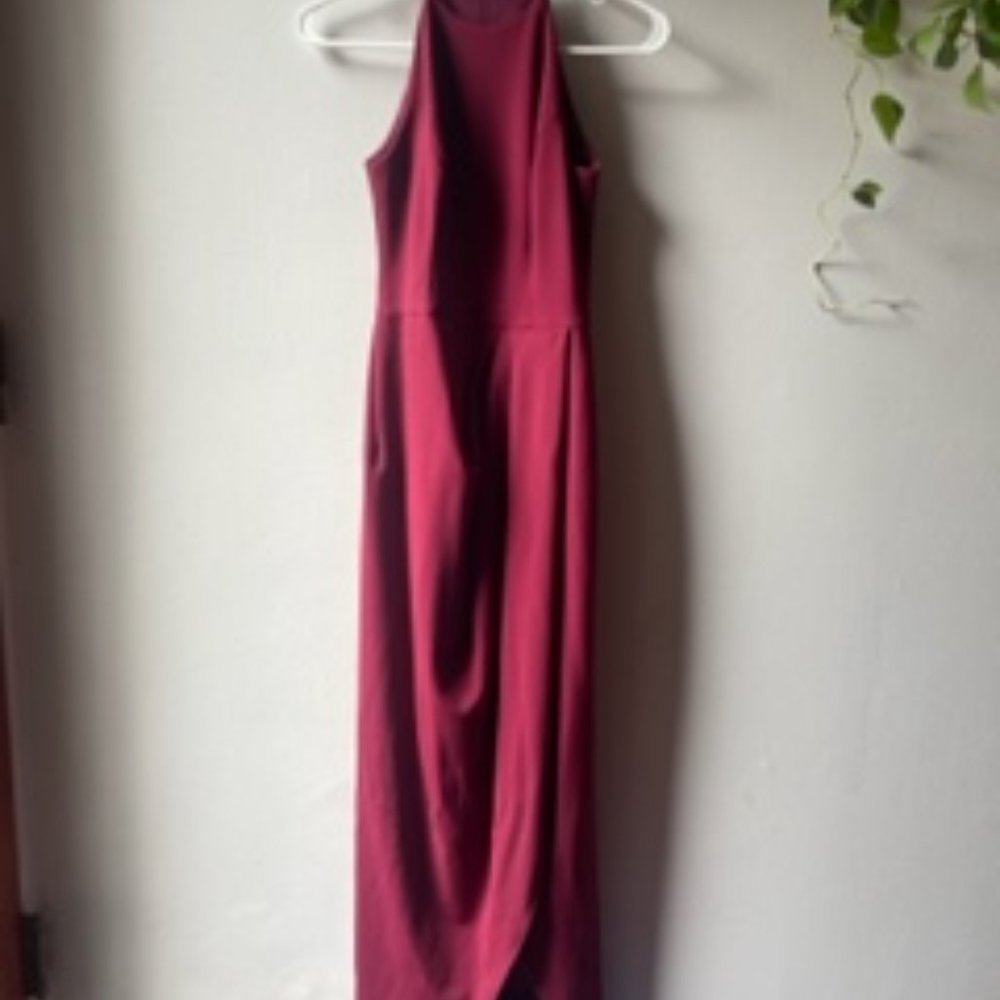 Bhldn Marceau High-Low Crepe Dress in Bordeaux (Size: 0)